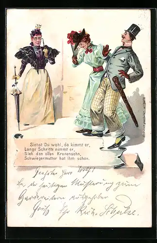 Lithographie Siehst Du wohl, da kimmt er..., Heiratsschwindler