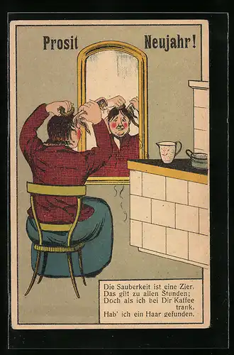 Künstler-AK Frau kämmt sich vor dem Spiegel sitzend die Haare