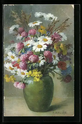 Künstler-AK Anna Haller: Wiesenblumen in einer Vase