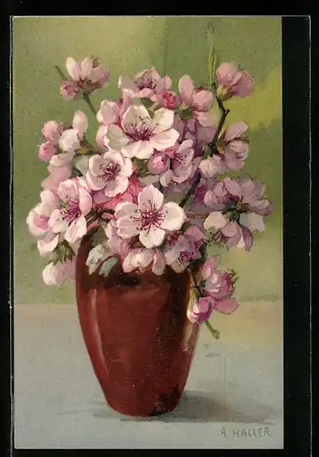 Künstler-AK Anna Haller: Rosa Blüten in der Vase