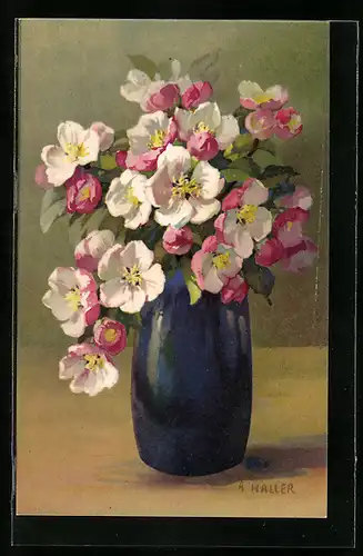 Künstler-AK Anna Haller: eine blaue Vase voller Blumen