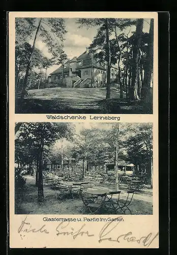 AK Mainz, Waldschenke am Lennebergturm, Glasterrasse u. Partie im Garten