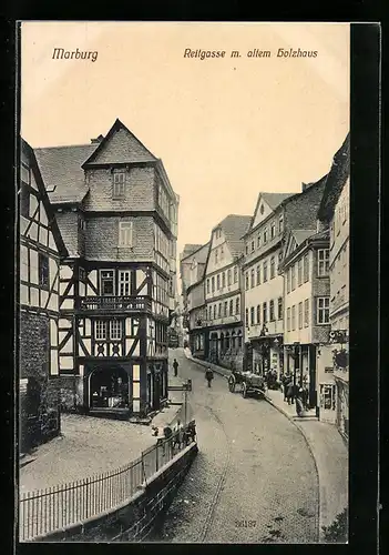 AK Marburg, Strasse Reitgasse mit altem Holzhaus