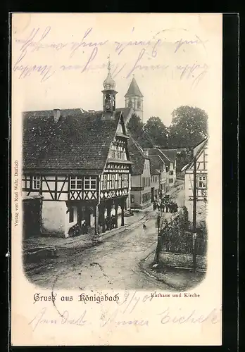 AK Königsbach, Rathaus und Kirche