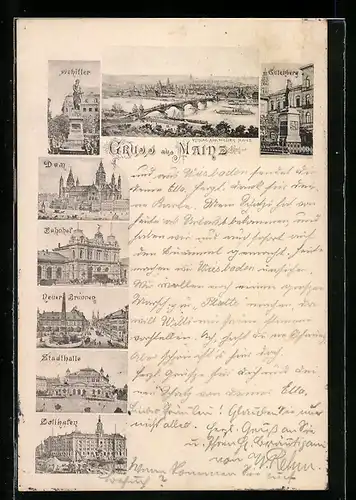 AK Mainz, Blick auf Dom und Bahnhof