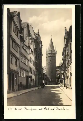 AK Kassel, Druselgasse mit Blick auf Druselturm