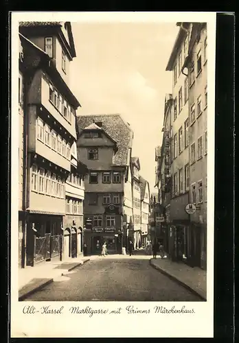 AK Kassel, Strasse Marktgasse mit Grimms Märchenhaus