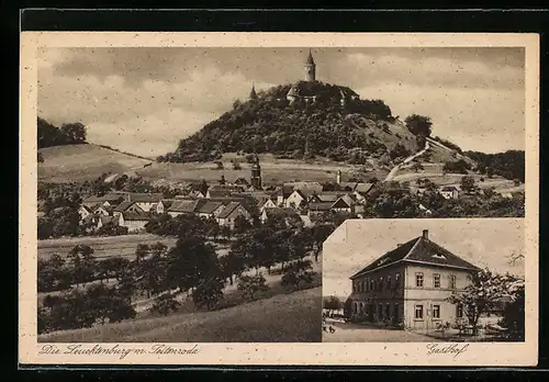 AK Seitenroda, Gasthof, Teilansicht mit Leuchtenburg