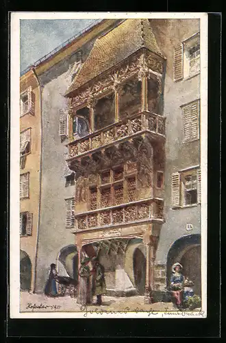 Künstler-AK E.F. Hofecker: Innsbruck, Goldenes Dachl