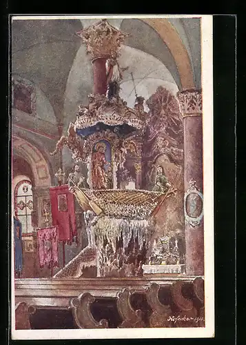 Künstler-AK E.F. Hofecker: Traunkirchen, Inneres der Kirche