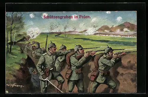 Künstler-AK Ad. Hoffmann: Soldaten im Schützengraben in Polen