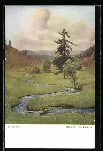 Künstler-AK Hans Thoma: Bachlauf auf einer Wiese