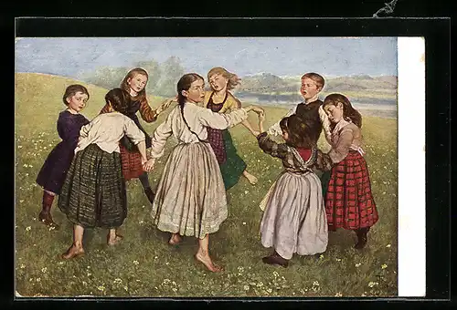 Künstler-AK Hans Thoma: Kinder tanzen im Reigen