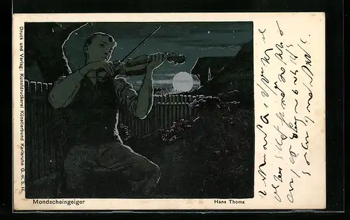 Künstler-AK Hans Thoma: Mondscheingeiger