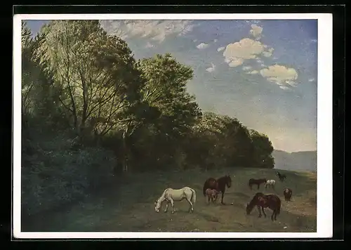 Künstler-AK Hans Thoma: Weidende Pferde 1882