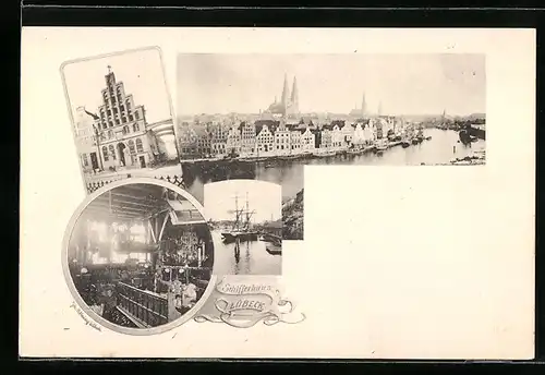 AK Lübeck, Haus der Schiffergesellschaft, Uferpartie