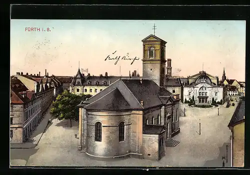 AK Fürth, Strassenansicht mit Kirche