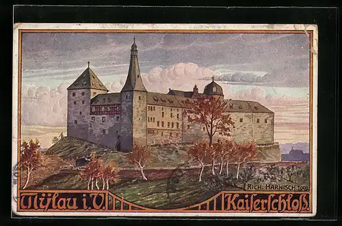 AK Mylau, Panorama m. Kaiserschloss