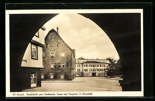 AK Kassel, Durchblick vom Zwehrener Turm auf Hospital St. Elisabeth