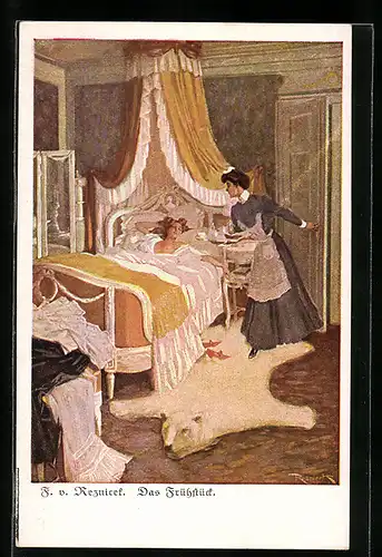 Künstler-AK Ferdinand von Reznicek: das Frühstück