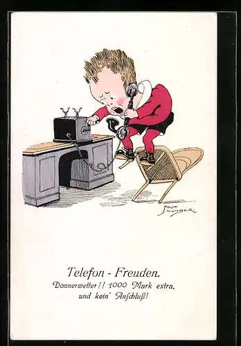 Künstler-AK Jack Number: Telefon-Freuden, Donnerwetter! ...