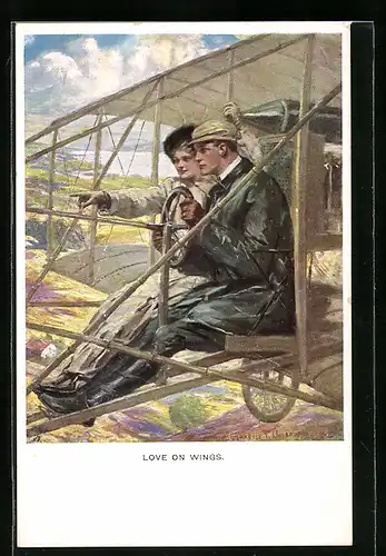 Künstler-AK Clarence F.Underwood: Love on wings, Flugzeug