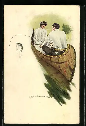 Künstler-AK Clarence F. Underwood: Missstimmung zwischen einem Paar beim Angeln