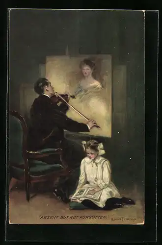 Künstler-AK Clarence F. Underwood: Mann spielt seiner Liebsten ein Ständchen auf der Geige