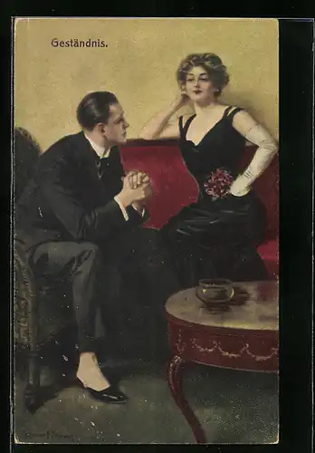 Künstler-AK Clarence F. Underwood: Mann macht eingebildeten Frau ein Geständnis