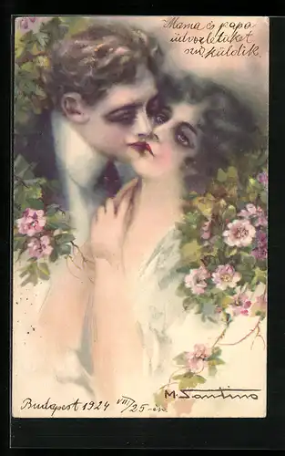 Künstler-AK M. Santino: Sich küssendes Liebespaar