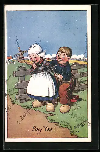 Künstler-AK George Edward Shepheard: Say Yes, Holländische Kinder