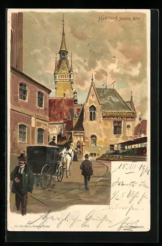 AK München, Am Standesamt mit Kutsche