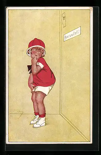 Künstler-AK Chicky Spark: Mädchen muss dringend auf Toilette, Besetzt