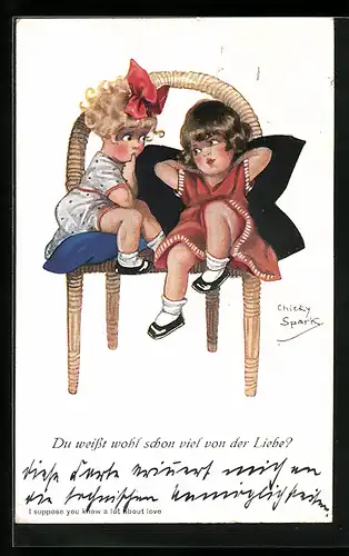 Künstler-AK Chicky Spark: Mädchen sinnieren über die Liebe