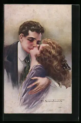 Künstler-AK M. Santino: Paar küsst sich