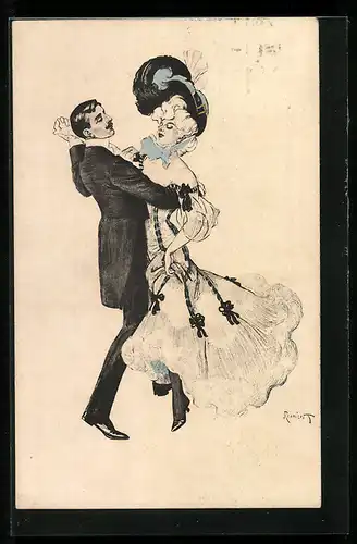Künstler-AK Simplicissimus, sign. Ferdinand von Reznicek: Elegantes Paar beim Tanz
