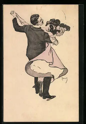Künstler-AK Ferdinand von Reznicek: Simplicissimus, Mann tanzt mit einer maskierten Frau
