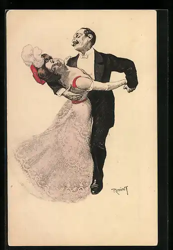 Künstler-AK Simplicissimus: Liebespaar tanzt ausgelassen