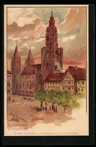 Künstler-AK P. Schmohl: Heilbronn, Kilianskirche bei Dämmerung