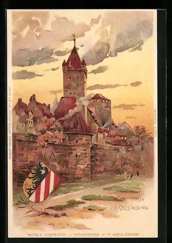 Künstler-AK P. Schmohl: Nürnberg, an der Kaiserstallung, das Wappen