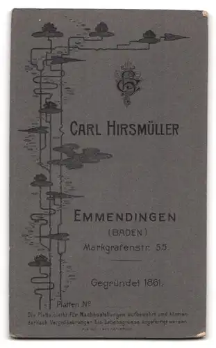 Fotografie C. Hirsmüller, Emmendingen, Markgrafenstrasse 55, Gestandener Herr mit gezwirbeltem Bart im Anzug