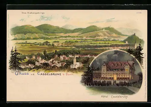 Lithographie Bonn, Hotel Casselsruhe, Totalansicht