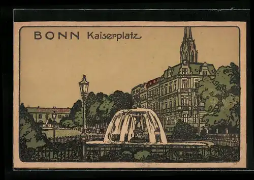 Steindruck-AK Bonn, Kaiserplatz mit Brunnen