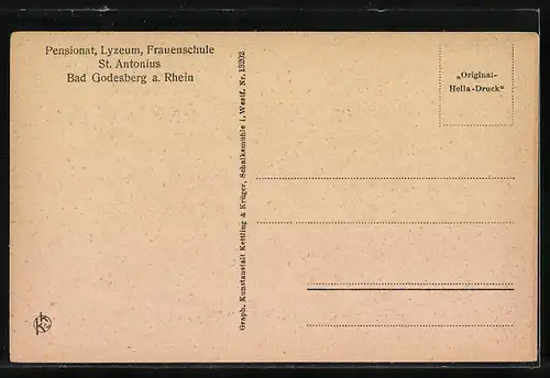 AK Bad Godesberg a. Rhein, Pensionat, Lyzeum, Frauenschule St. Antonius mit Anlage