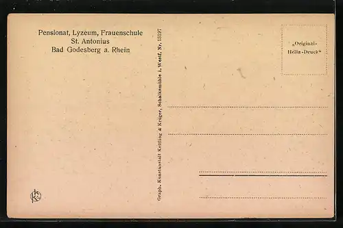 AK Bad Godesberg a. Rhein, Pensionat, Lyzeum, Frauenschule St. Antonius, Ansicht von der Gartenseite