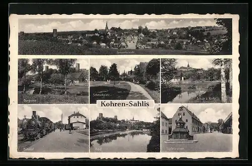 AK Kohren-Sahlis, Burgruine, Bahnhof, Töpferbrunnen