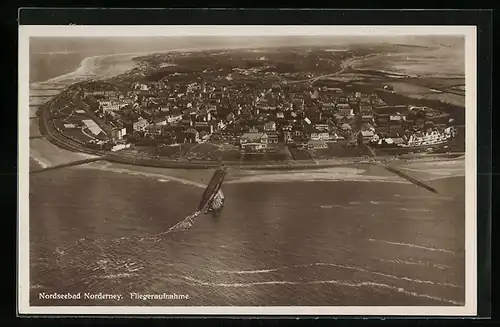 AK Norderney, Fliegeraufnahme von der Insel