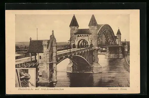 AK Bonn, Rheinbrücke mit Brückenmännchen