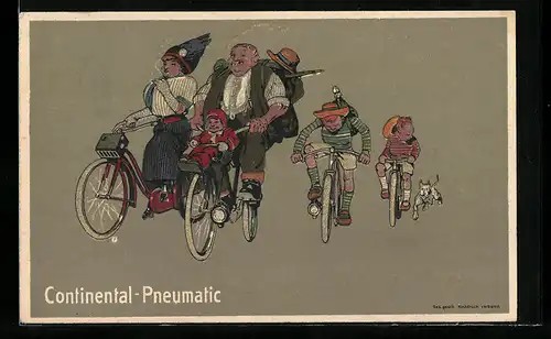 AK Reklame für Continental-Pneumatic Fahrräder, Familie unterwegs auf Fahrrädern