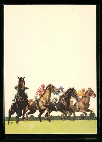 Künstler-AK Ludwig Hohlwein: Hoppegarten, Pferderennen